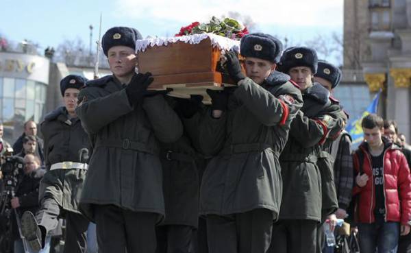 Церемония прощания с военнослужаим Дмитрием Годзенко, погибшим в зоне АТО, в Киеве