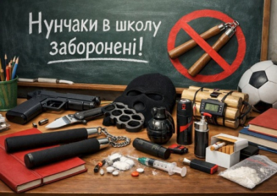 Украинским школьникам запретили приносить в школу ножи, нунчаки, арбалеты, пилы, а также алкоголь и наркотики