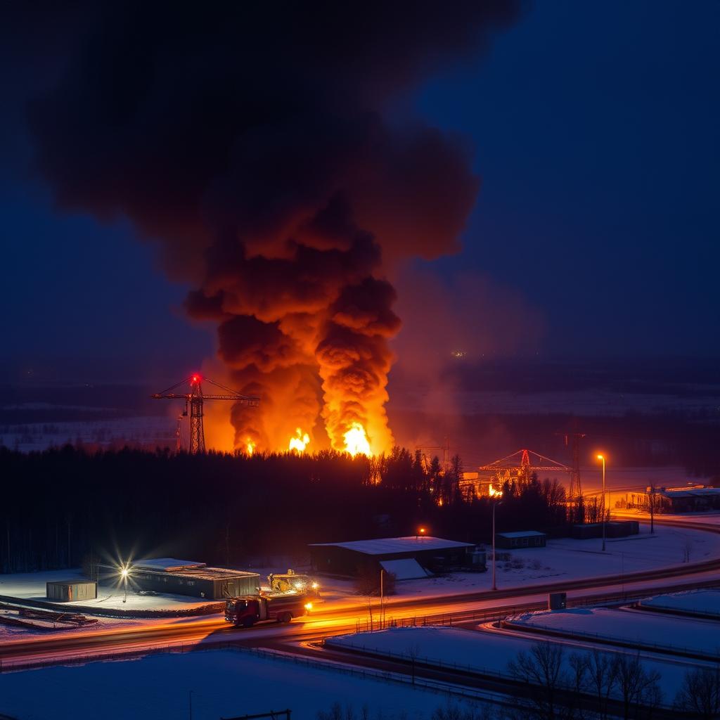 На нефтебазе в Киевской области возник крупный пожар после прилёта дрона