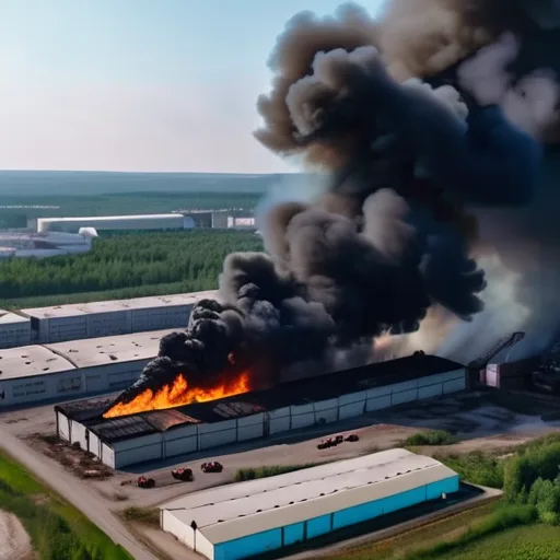 На видео сняли сильный пожар на промышленном предприятии под Киевом